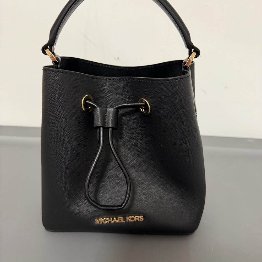 Michael Kors Black Saffiano Drawstring Bucket Bag